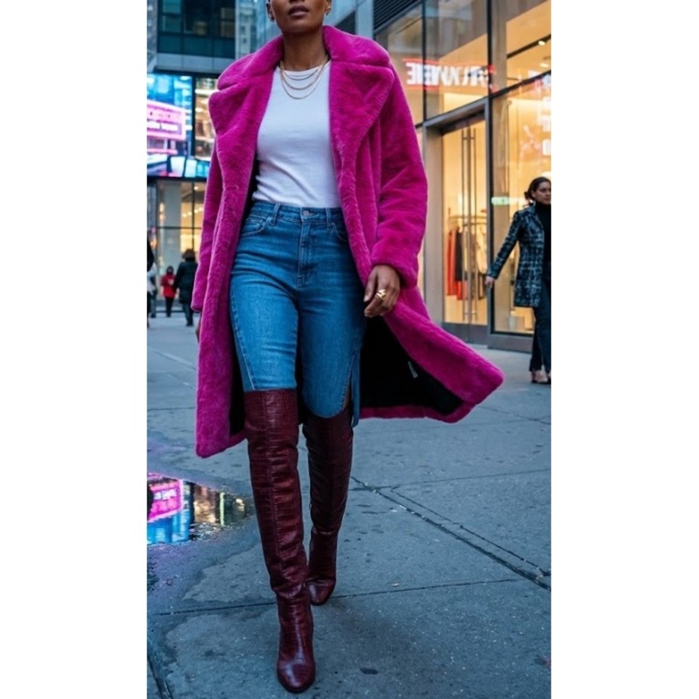 Avec Les Filles Hot Pink Faux Fur Coat Star Lining 70001 Womens 2X Oversized